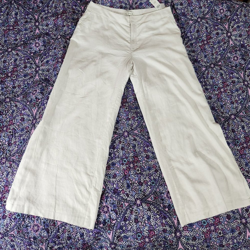 Abercrombie Womens 16 Long Wide Leg Linen Blend Pant Cream High Rise